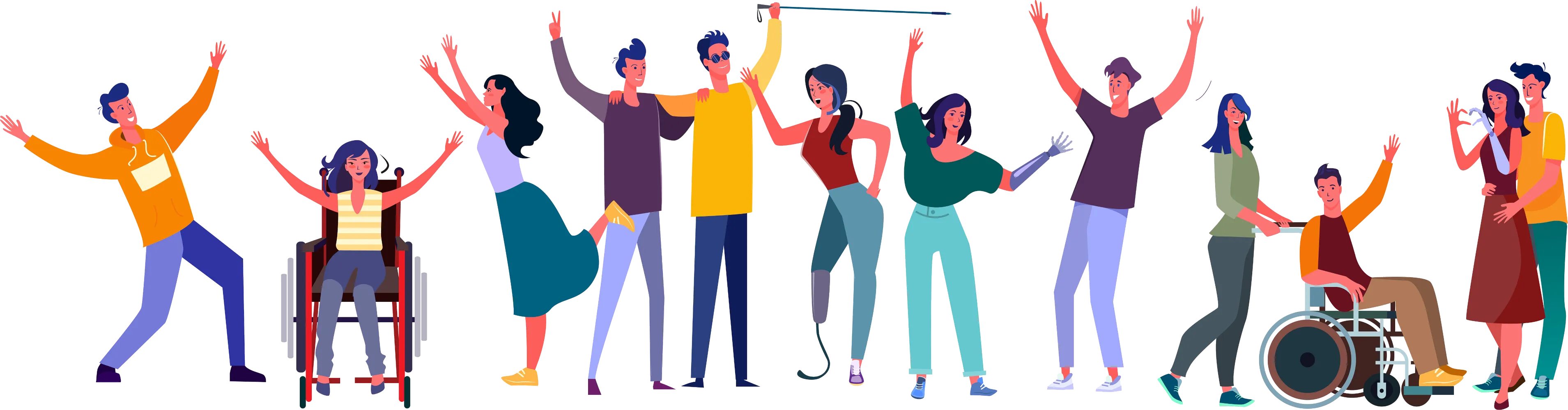 Ilustração de um grupo de pessoas com necessidades especieais